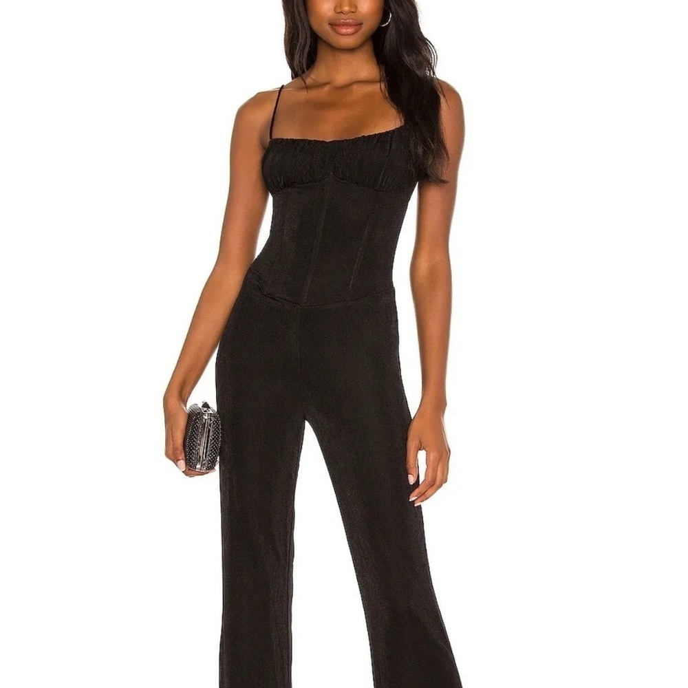 NWT MISHA black Florina glitter corset bustier sleeveless pantsuit jumpsuit